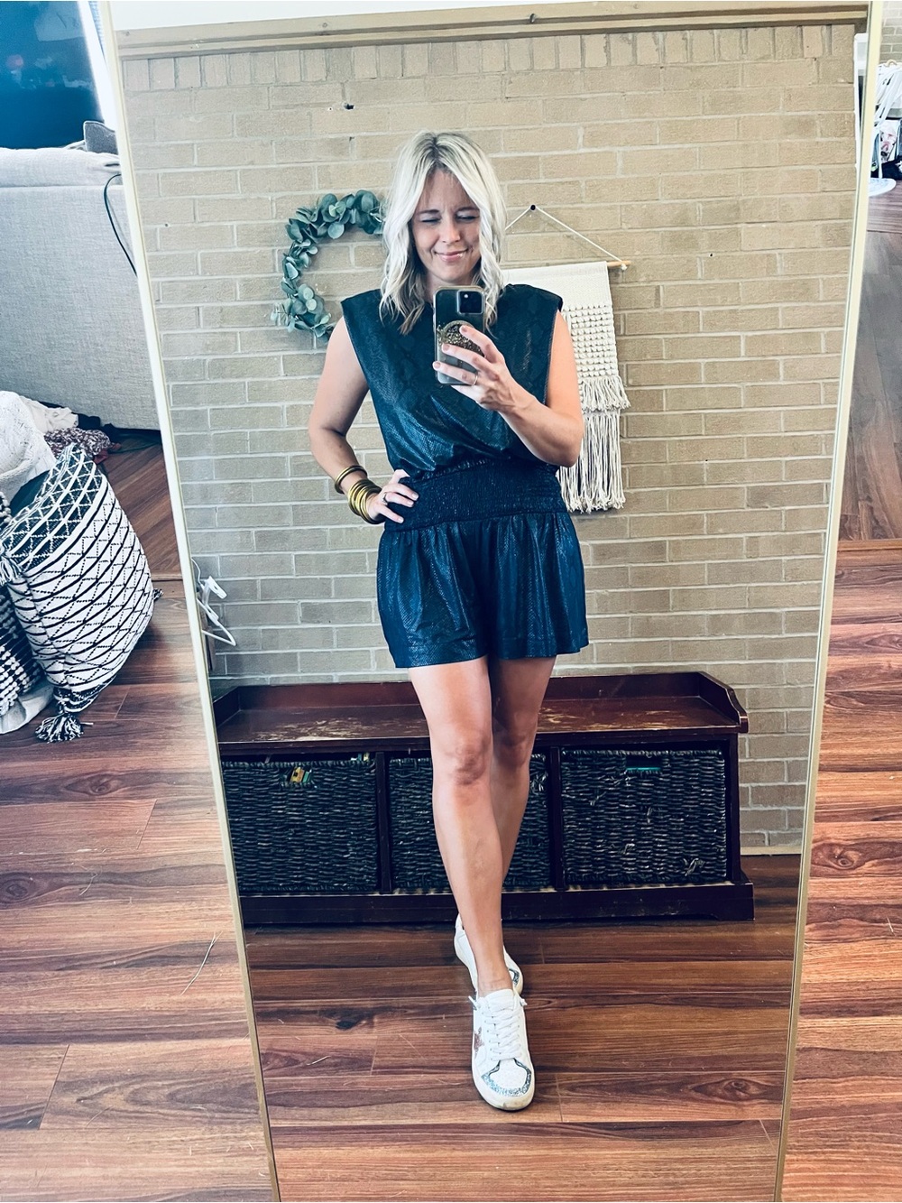 TCEC Shimmery Dark Blue Textured Sleeveless Crop Top